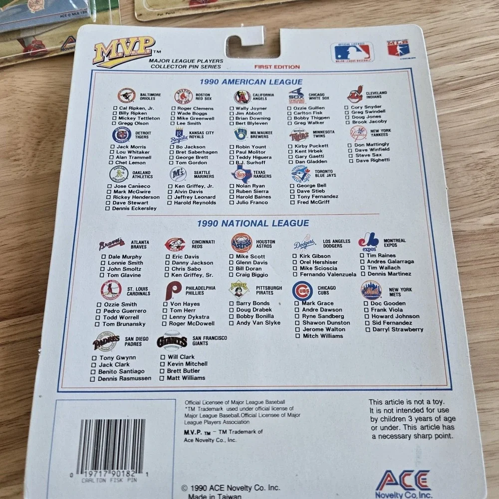 Lot‎ of 3 1990 MLB MVP Major League Players Collector Pin Series- Unopened